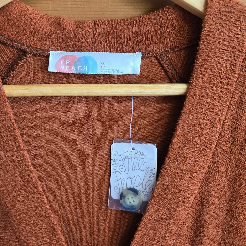 Free People Dress Midi Terracotta Beach Vneck Textured Flowy Pocket XS NWT Boho - Picture 4 of 4